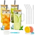 thumbnail image 1 of GPED 25 oz Glass Cups with Bamboo Lids and Straws, 4 Pack Glass Tumbler with Handle, Mason Jar with Wide Mouth Reusable Drinking Glasses for Iced Coffee Smoothie Matcha Cocktail Whiskey Milk, 1 of 7