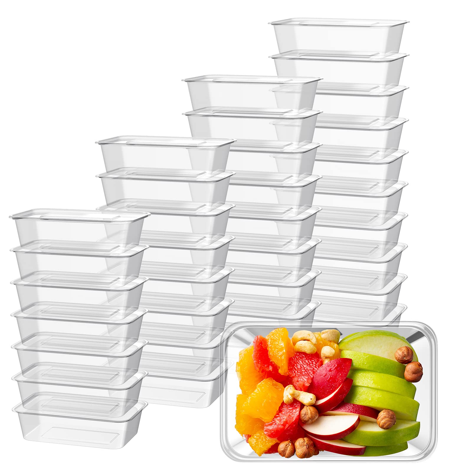25 oz Plastic Meal Prep Container with Lids Disposable Clear Lunch ...