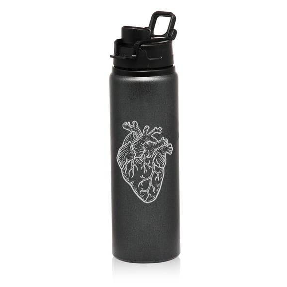 25 oz Water Bottle Sports Travel Mug Anatomical Heart (Charcoal)