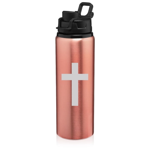 25 oz Water Bottle Sports Travel Mug Cross Christian (Rose Gold)