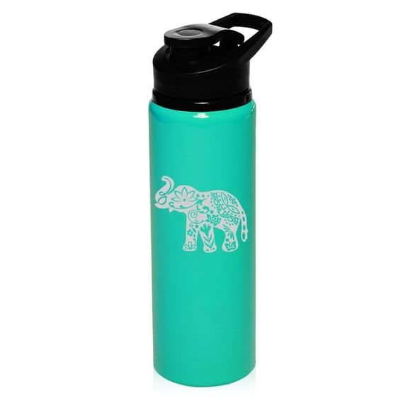 25 oz Water Bottle Sports Travel Mug Cute Elephant (Teal)