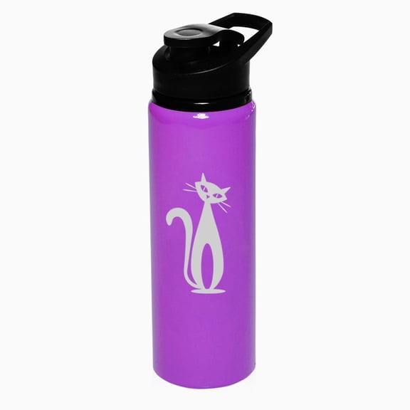 25 oz Water Bottle Sports Travel Mug Gift Atomic Cat Mid Century Modern Cat (Purple)