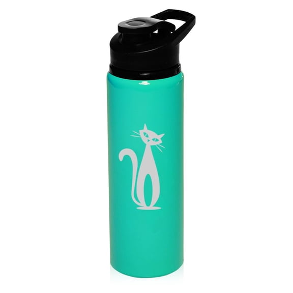25 oz Water Bottle Sports Travel Mug Gift Atomic Cat Mid Century Modern Cat (Teal)