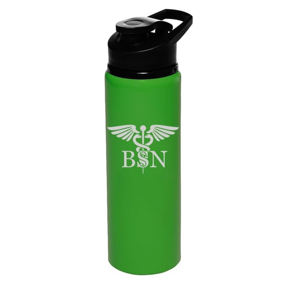 25 oz Water Bottle Sports Travel Mug Gift BSN Bachelor of Science Nurse Caduceus (Forest Green)