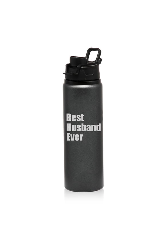 25 oz Water Bottle Sports Travel Mug Gift Best Husband Ever (Charcoal)