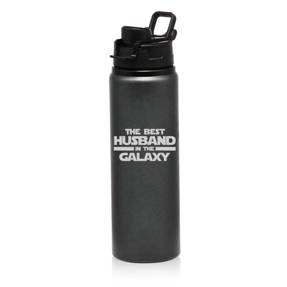 25 oz Water Bottle Sports Travel Mug Gift Best Husband In The Galaxy (Charcoal)