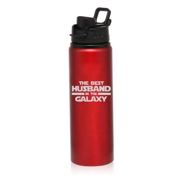 25 oz Water Bottle Sports Travel Mug Gift Best Husband In The Galaxy (Red)