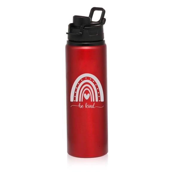 25 oz Water Bottle Sports Travel Mug Gift Boho Rainbow Be Kind (Red)