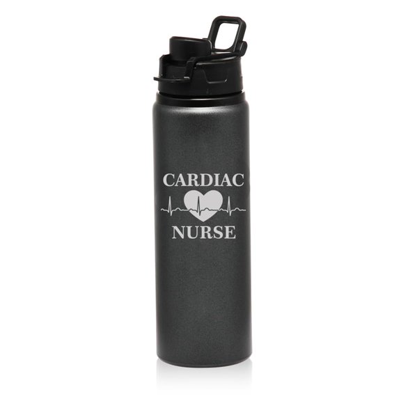 25 oz Water Bottle Sports Travel Mug Gift Cardiac Nurse (Charcoal)