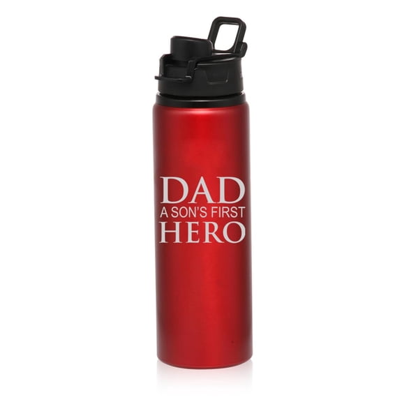 25 oz Water Bottle Sports Travel Mug Gift Dad A Son's First Hero (Red)