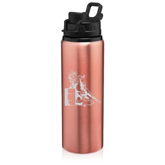 25 oz Water Bottle Sports Travel Mug Gift Female Barrel Racing Cowgirl (Rose Gold)