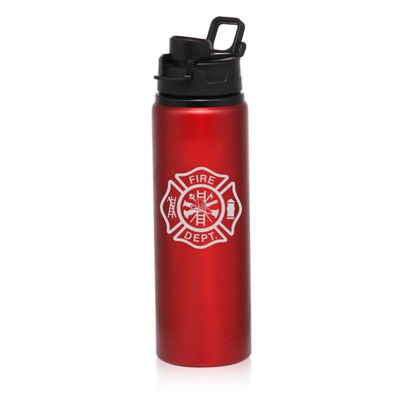 25 oz Water Bottle Sports Travel Mug Gift Fire Department Maltese Cross Firefighter (Red)