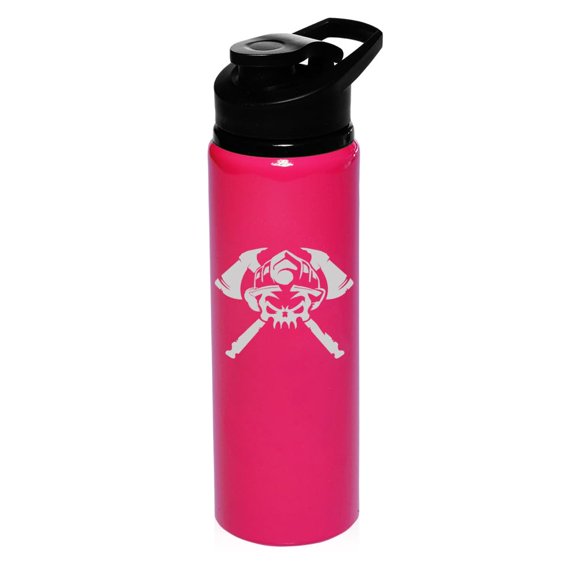 25 oz Water Bottle Sports Travel Mug Gift Firefighter Skull (Hot Pink)