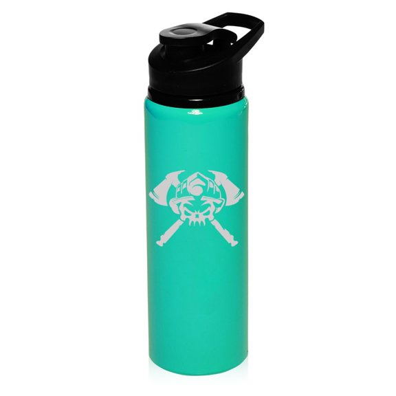25 oz Water Bottle Sports Travel Mug Gift Firefighter Skull (Teal)