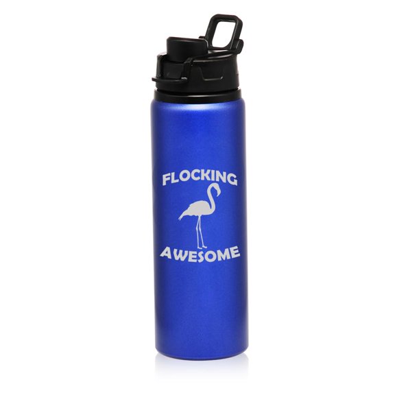 25 oz Water Bottle Sports Travel Mug Gift Flocking Awesome Flamingo Funny (Blue)