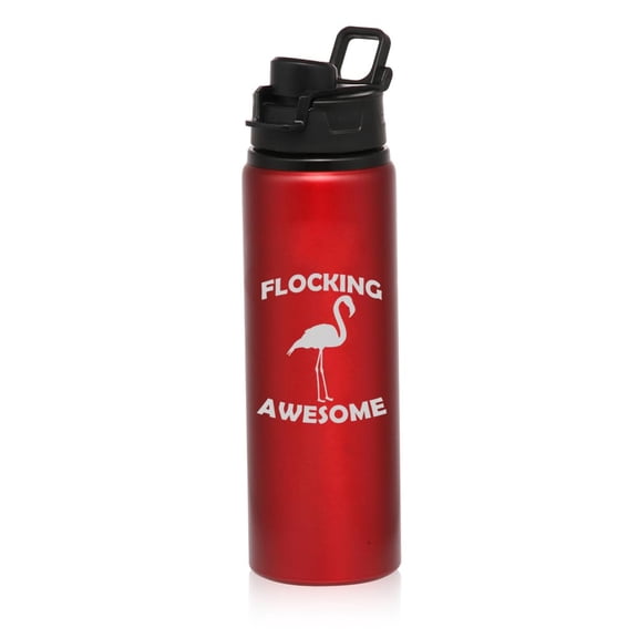 25 oz Water Bottle Sports Travel Mug Gift Flocking Awesome Flamingo Funny (Red)