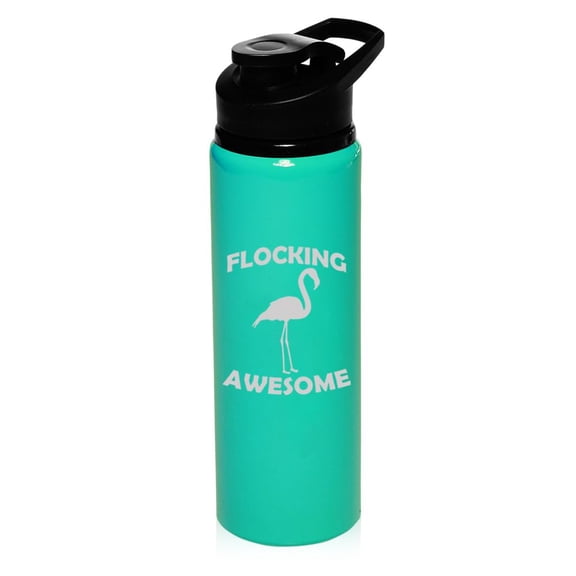 25 oz Water Bottle Sports Travel Mug Gift Flocking Awesome Flamingo Funny (Teal)