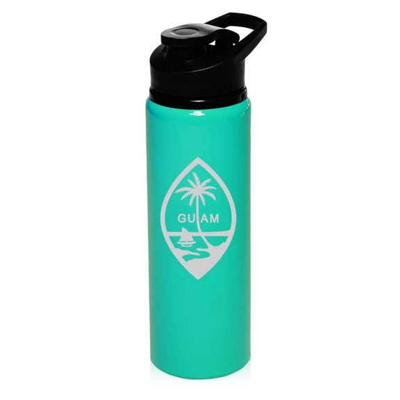 25 oz Water Bottle Sports Travel Mug Gift Guam Crest (Teal)