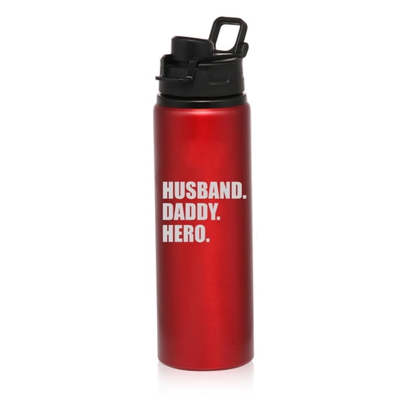 25 oz Water Bottle Sports Travel Mug Gift Husband Daddy Hero Father Dad (Red)