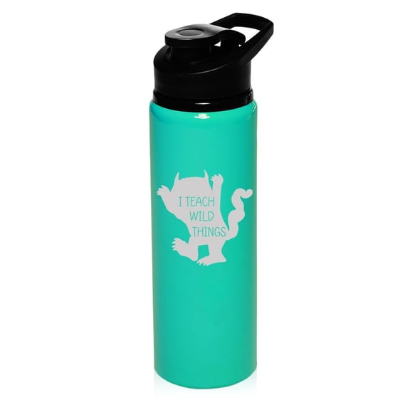 25 oz Water Bottle Sports Travel Mug Gift I Teach Wild Things Funny Teacher Gift, Kindergarten Teacher, Preschool Teacher (Teal)