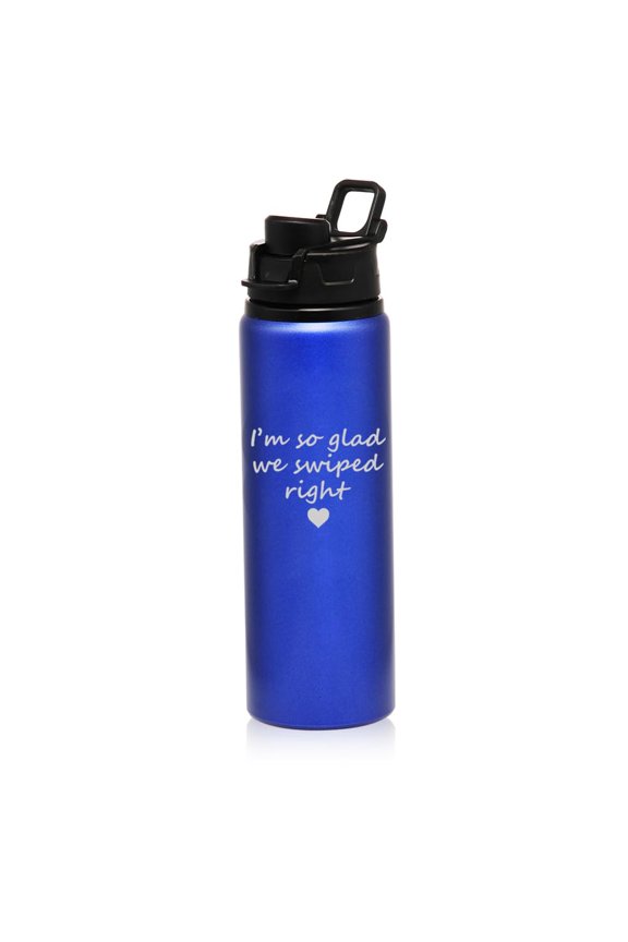 25 oz Water Bottle Sports Travel Mug Gift I'm So Glad We Swiped Right Girlfriend Boyfriend (Blue)