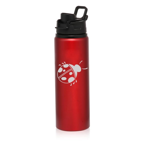 25 oz Water Bottle Sports Travel Mug Gift Ladybug (Red)