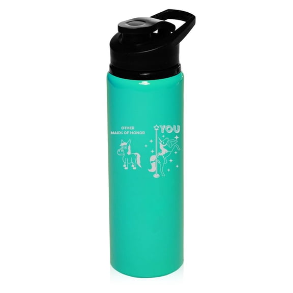 25 oz Water Bottle Sports Travel Mug Gift Maid Of Honor Superstar Unicorn Funny (Teal)