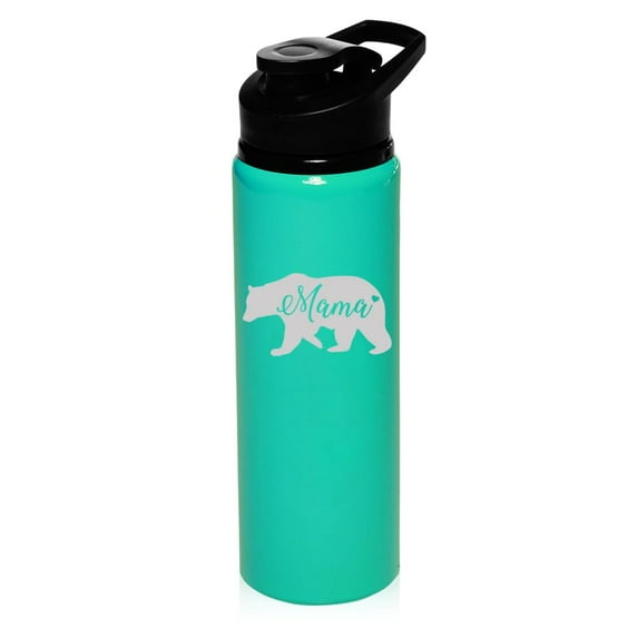 25 oz Water Bottle Sports Travel Mug Gift Mama Bear Mom Mother (Teal)