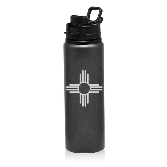 25 oz Water Bottle Sports Travel Mug Gift New Mexico Sun Symbol (Charcoal)