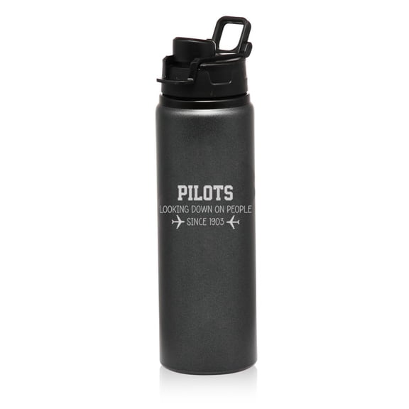25 oz Water Bottle Sports Travel Mug Gift Pilots Looking Down On People Funny Pilot Aviation Airplane (Charcoal)