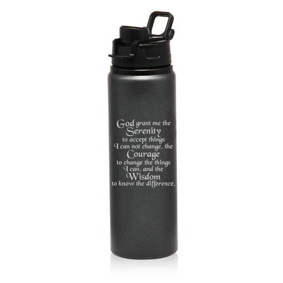 25 oz Water Bottle Sports Travel Mug Gift Serenity Quote (Charcoal)