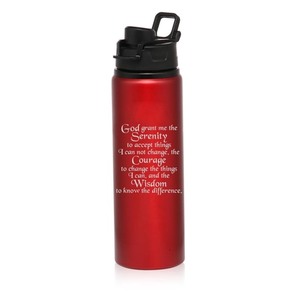25 oz Water Bottle Sports Travel Mug Gift Serenity Quote (Red)