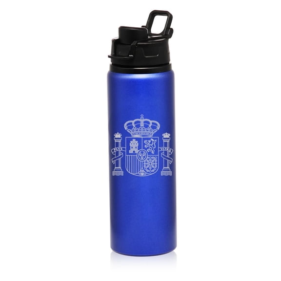25 oz Water Bottle Sports Travel Mug Gift Spain Flag Crest (Blue)