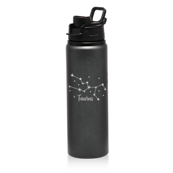 25 oz Water Bottle Sports Travel Mug Gift Star Zodiac Horoscope Constellation (Taurus, Charcoal)