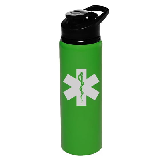 25 oz Water Bottle Sports Travel Mug Gift Star of Life EMT Paramedic (Forest Green)