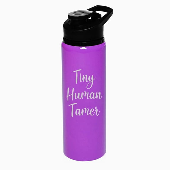 25 oz Water Bottle Sports Travel Mug Gift Tiny Human Tamer Funny Preschool Teacher Daycare (Purple)