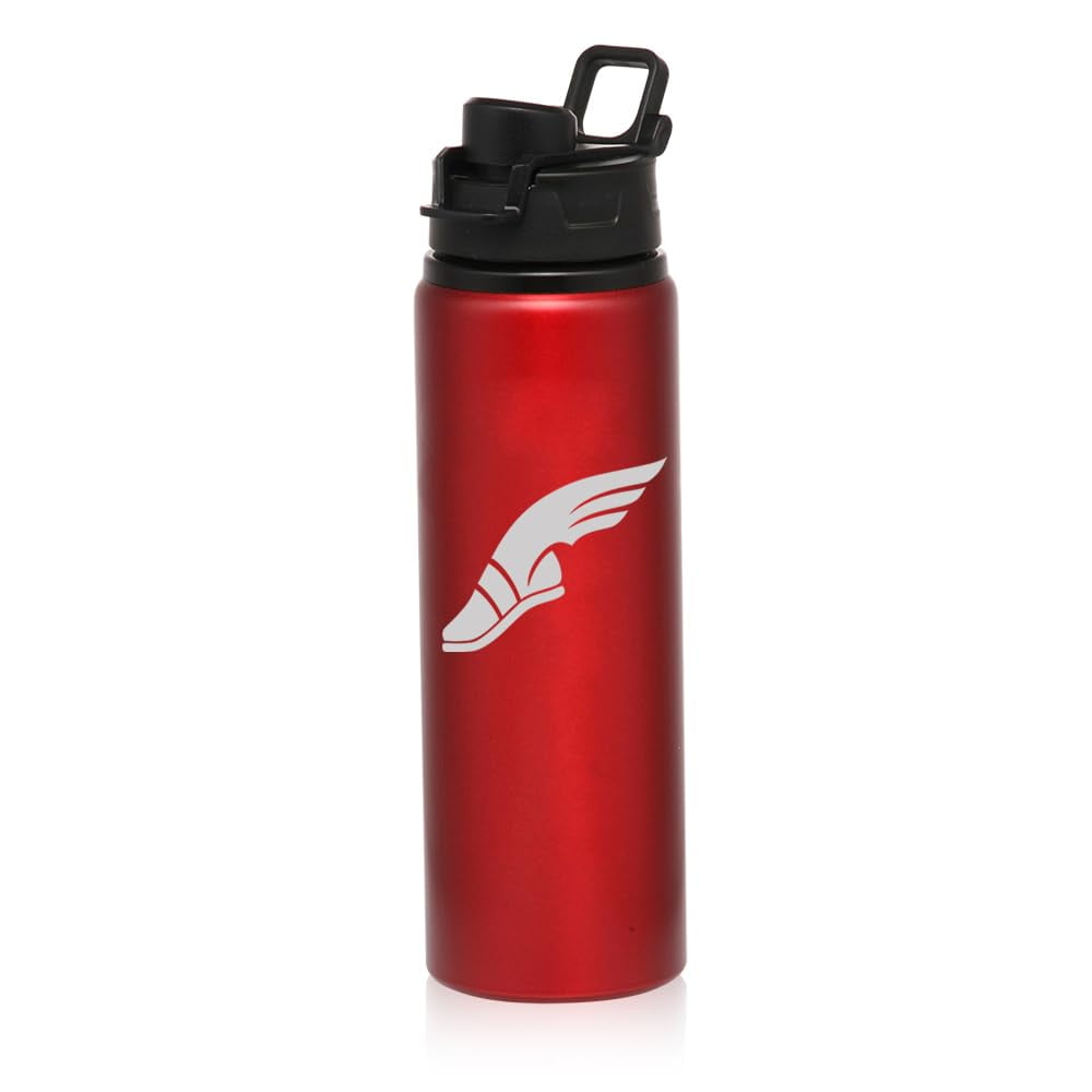 25 oz Water Bottle Sports Travel Mug Gift Track & Field Wing Shoe (Red)