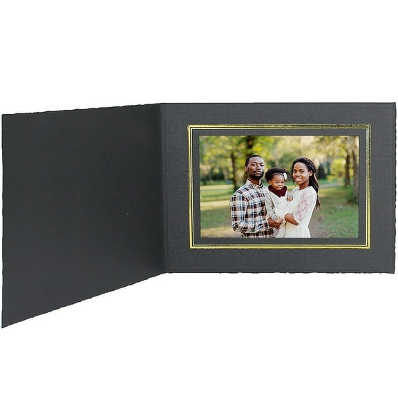 (25 pack) Black Cardstock Paper Portrait Folder 10x8 Landscape Frame w gold foil border  sold in 25s  - 8x10