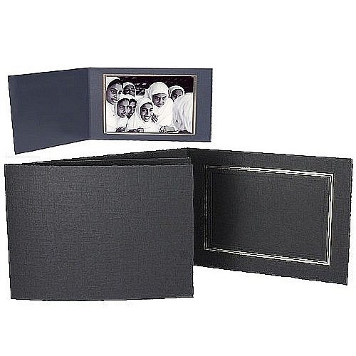 (25 pack) Black Cardstock Paper Portrait Folder 7x5 Landscape Frame w gold foil border sold in 25s - 5x7