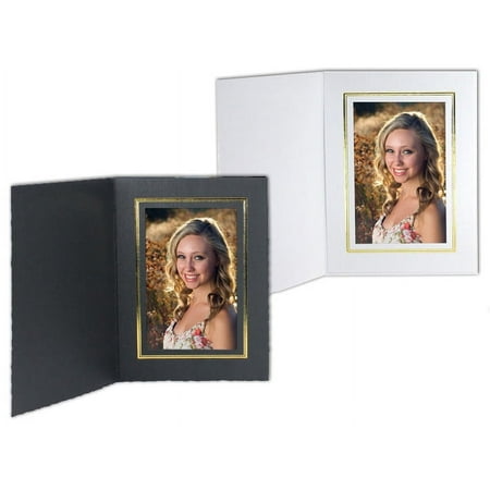 (25 pack) Black Cardstock Paper Portrait Folder frame w gold foil border sold in 25s - 4x5