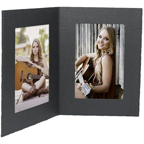 (25 pack) Black cardboard double photo br folder frame w plain border sold in 25s - 4x6