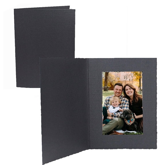 (25 pack) Cardboard Photomount 6x8 Folder frame Deckled-Edge Black w plain border sold in 25s - 6x8