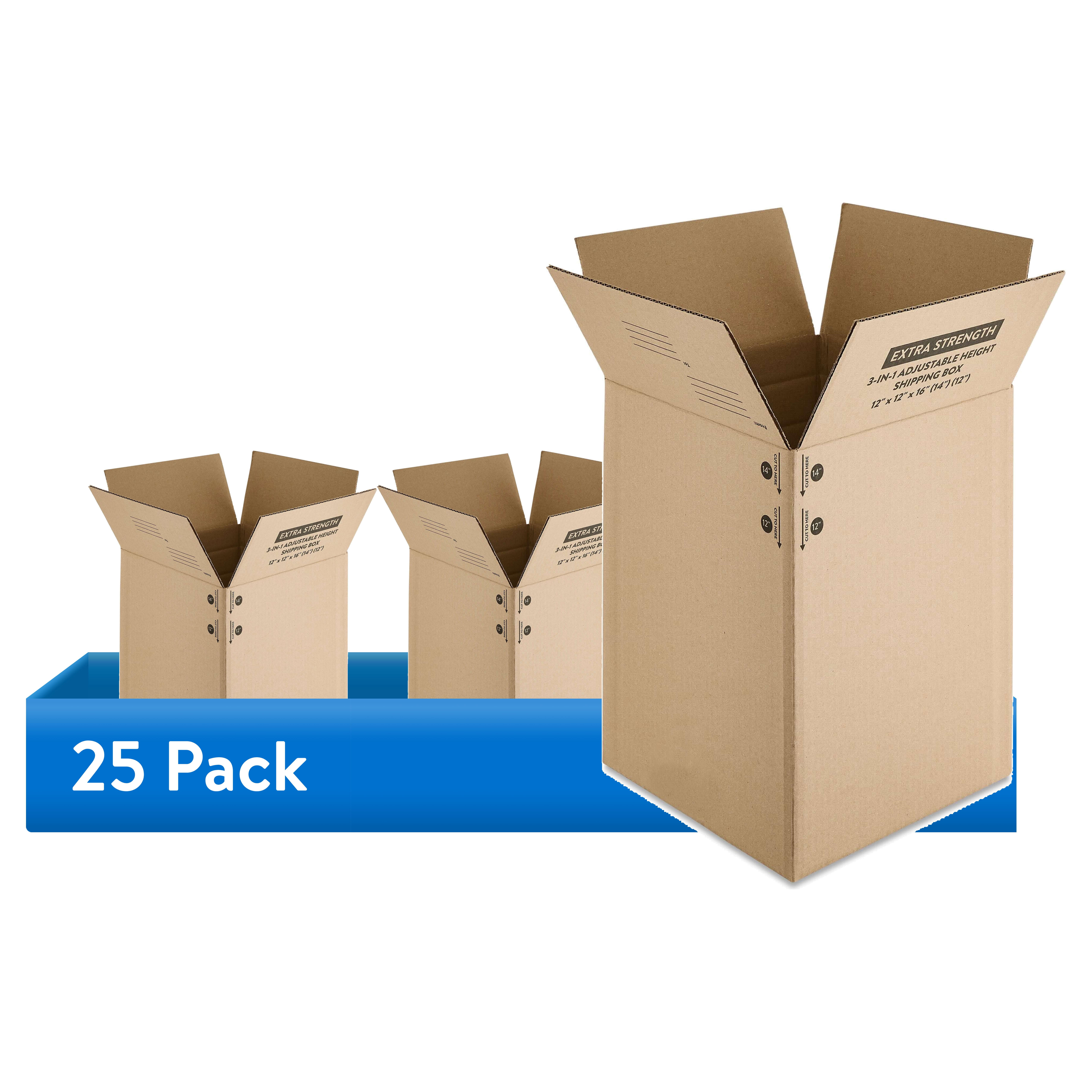 (25 pack) Pen+Gear Adjustable 3-in-1 Multi-Depth Shipping Box, 12" x 12" x 16", 1 Count