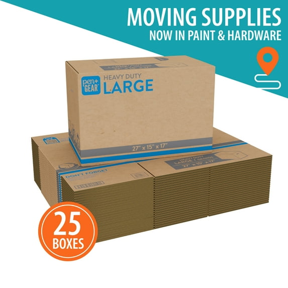 (25 pack) Pen+Gear Large Heavy Duty Kraft Moving Boxes, 27L x 15W x 17H