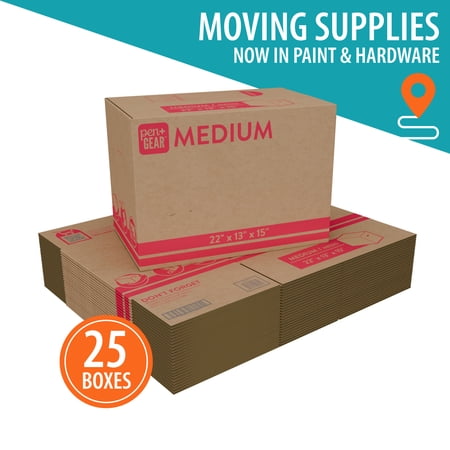 (25 pack) Pen+Gear Medium Moving Boxes, 22 in. L x 13 in. W x 15 in. H, Kraft