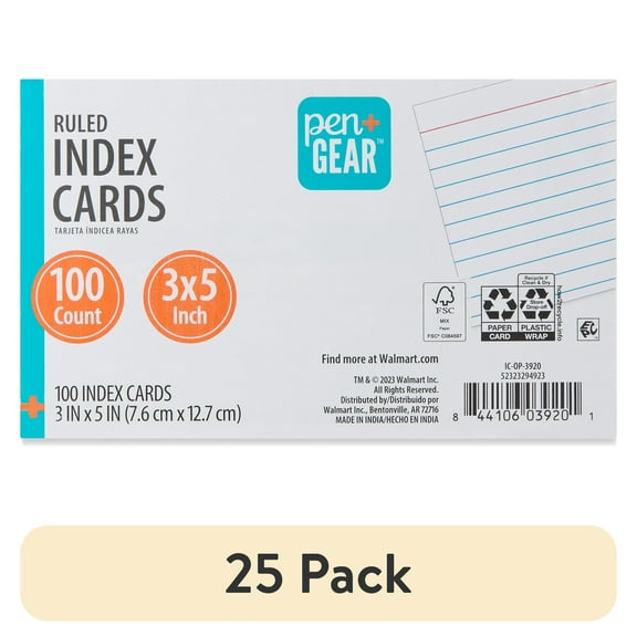(25 pack) Pen+Gear Ruled Index Cards, 3" x 5", White, 100 Count