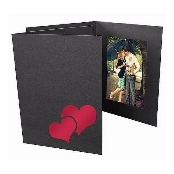 (25 pack) Valentine s DOUBLE HEART Red Foil br on Black Cardstock Photo Folder Frame - 4x6