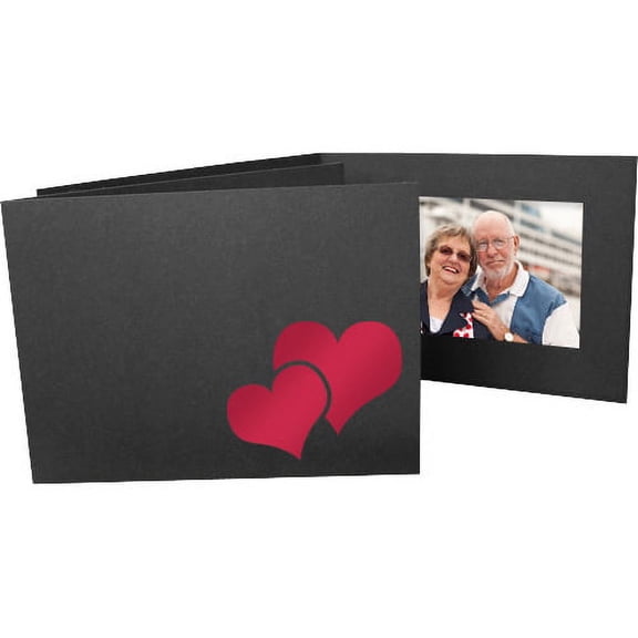 (25 pack) Valentine s DOUBLE HEART Red Foil on Black Cardstock 6x4 Photo Folder Frame - 4x6