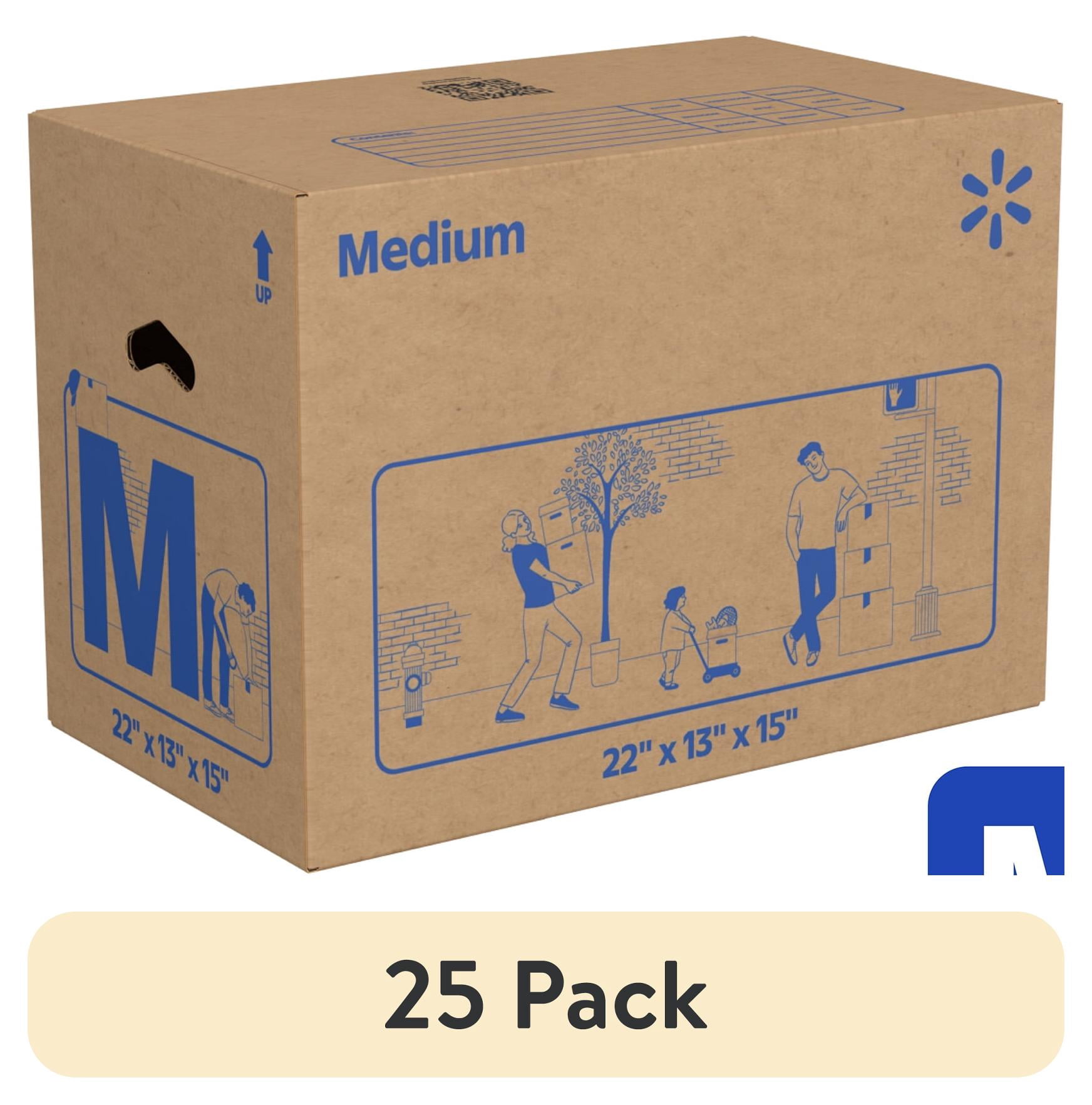 (25 pack) Walmart Medium Moving Box, Kraft, 1 Box, 22 in L x 13 in W x ...