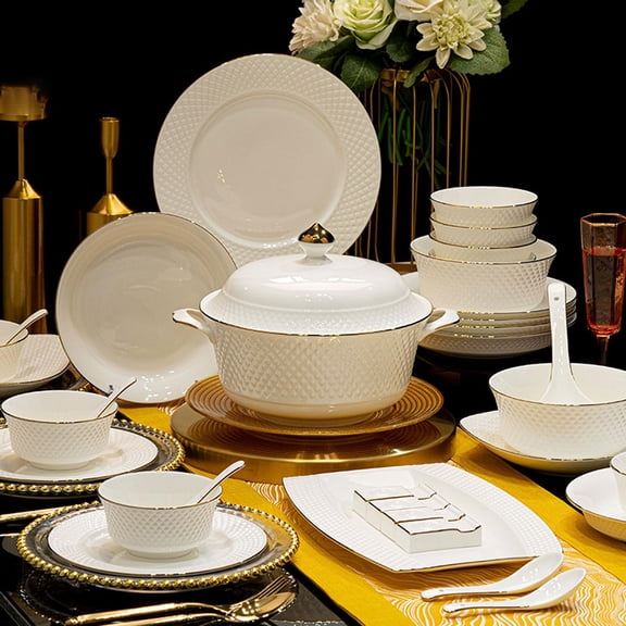 25-part dishes set, ceramic evening dinner set Plate Set People Underglaze Colour Process tableware set bowl and plate sets service for 8 for home kitchen